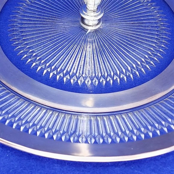 Serving Platter Glass with Silver Trim Ornate Silver Handle Vintage Glassware - Picture 3 of 11
